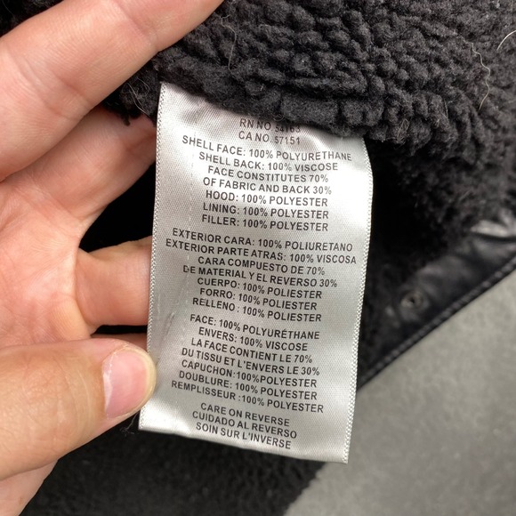 Levis‎ Mens Black Faux Leather Hooded Trucker Jacket Large Full Zip - Picture 3 of 8